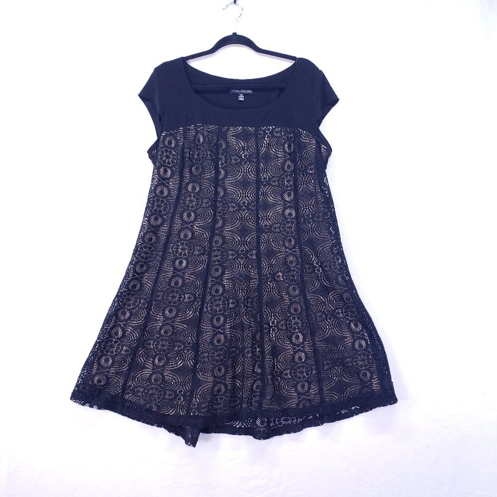 Karin Stevens Black Lace Cocktail Party Mid Dress SIZE 16W Beige Lining
